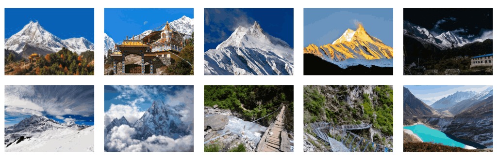 Manaslu Circuit Trek highlights with Mt. Manaslu, Larke La Pass, monasteries, bridges, and glacial lakes.