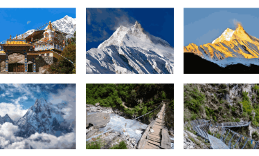 Manaslu Circuit Trek highlights with Mt. Manaslu, Larke La Pass, monasteries, bridges, and glacial lakes.