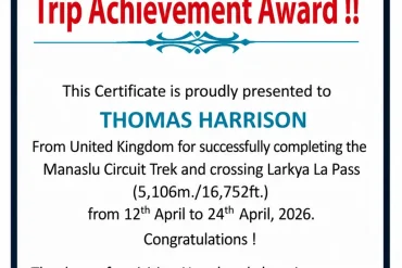 13 Day Manaslu Circuit Trek trip Certificate