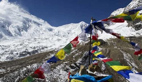Samdo Village in the Manaslu region of Nepal surrounded by Himalayan mountains