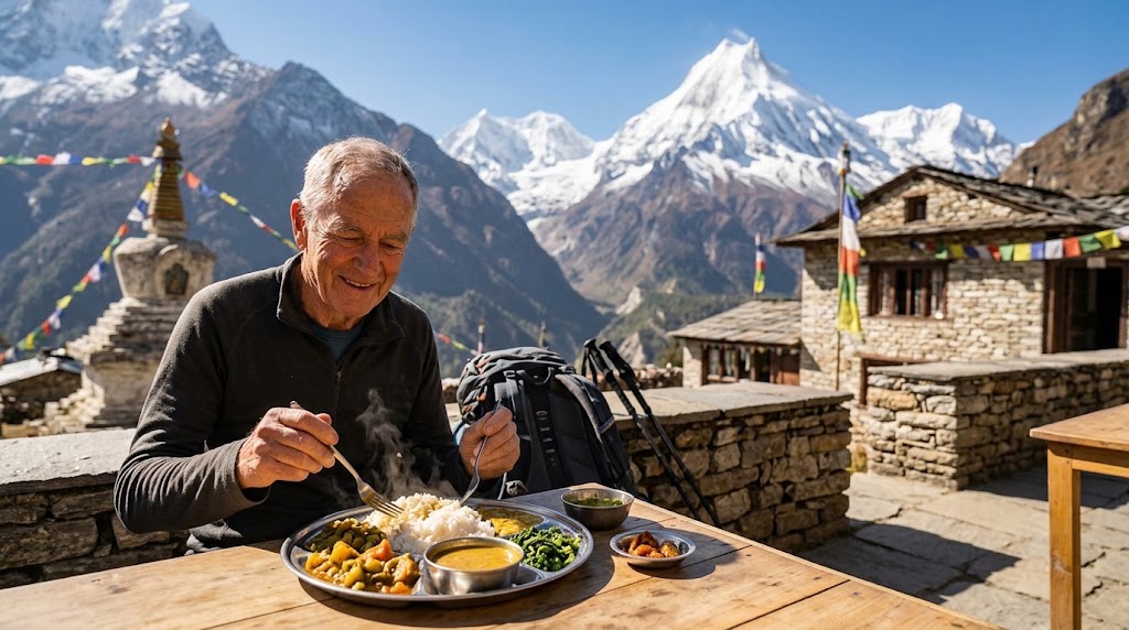 Edit Post Site Icon Pattern Engine Edit with Elementor Gluten Free And Vegetarian Food On The Manaslu Circuit Trek · Post Ctrl+K 59 / 100 Save Gluten Free And Vegetarian Food On The Manaslu Circuit Trek If you are planning the Manaslu Circuit Trek and you eat vegetarian, or you live with celiac disease or a gluten intolerance, you have probably typed some version of this question into Google at two in the morning. Can I actually eat safely on this trek. Will there be enough food that does not make me sick. Will the guides even understand what gluten free means. We get this question from guests every single season, and this year it came from a guest we will never forget, a trekker named Claudia who flew in from Argentina. This guide is our honest answer to that question, written from years of running treks through the Manaslu Conservation Area with guides who grew up in these villages, cook in these kitchens, and know exactly what a teahouse can and cannot put on your plate. We are not going to tell you the trail is a five star buffet, because it is not. But we are going to tell you, with real detail, why the Manaslu Circuit Trek is one of the easier Himalayan routes for vegetarian and gluten free travelers, why local crops here actually work in your favor, and what more than 100 vegetarian dishes actually look like once you count every combination on the trail. Why Manaslu Circuit Trek Is Surprisingly Good For Vegetarian And Gluten Free Trekkers Most travelers assume a remote Himalayan trail with no roads will have the worst food options, not the best. On Manaslu it works the other way around. The villages along this route, from Machha Khola up through Namrung, Lho, Shyala, Samagaon and Samdo, sit in the Nubri and Tsum valleys, where farming has depended on lentils, potatoes, buckwheat, barley and green vegetables for generations, long before trekking tourism arrived. Meat is expensive to carry in and difficult to store safely at altitude, so most households and teahouses default to plant based cooking anyway. That is good news if you are vegetarian, because you are not asking for a special exception, you are asking for what the kitchen already knows how to cook. For gluten free trekkers the picture is a little more work, but still workable. Nepali kitchens on this route rely heavily on rice, potatoes, lentils and local buckwheat flour, all of which are naturally free of gluten. Wheat based items like chapati, Tibetan bread, momo wrappers and noodles are common too, so the risk is not a lack of gluten free food, it is making sure the wheat based items do not end up on your plate by accident. Once you understand the pattern, which we explain fully below, this becomes very manageable. The Real Story Of Claudia From Argentina And Her Gluten Free Worry Claudia joined one of our Manaslu Circuit Trek groups last season, and she told our guide on the very first day at Soti Khola that she was nervous about food. She has celiac disease, so this is not a preference for her, it is medical. Back home in Argentina she is used to reading every label and asking every waiter three or four questions before she orders anything. She told us she almost did not book the trip because every gluten free trekking article she found online talked about Everest or Annapurna, and almost nothing existed about Manaslu specifically. Our guide did two simple things. First, he told every teahouse owner in advance, at every stop, exactly what Claudia could and could not eat, using the local language rather than relying on English alone. Second, he taught her which dishes on the standard menu card were already safe without any special request, so she was not depending on a special meal being cooked from nothing every night. By the time the group reached Samagaon, Claudia was ordering her own dal bhat, her own roasted potatoes and her own vegetable soup directly from the menu without needing to ask twice. She told us afterward that she was genuinely surprised. Not because the food was fancy, it was not trying to be, but because every single teahouse on the route had something she could eat safely, and more than one place surprised her with buckwheat pancakes made completely separately from the wheat flour used for everyone else. She said it was the first big trek where she never went hungry and never once felt like a burden to the kitchen. That single trip changed how we brief every gluten free guest who books with us now, and it is a big part of why we wrote this guide. Understanding The Teahouse Kitchen System On The Manaslu Trail Every teahouse on the Manaslu Circuit runs on a similar system. There is one kitchen, usually a single wood or gas stove, run by the owner or a family member, cooking to order for everyone in the dining room that night. There are no large fryers, no shared prep lines and no packaged sauces hiding wheat or dairy the way you might find in a city restaurant. Meals are cooked individually in a wok or a pot, which actually works in favor of trekkers with dietary needs, because a cook can leave the flour or the meat out of your portion without disrupting anyone else's order. The tradeoff is that menus repeat. You will see the same core list of twenty to thirty dishes at almost every teahouse, with slight regional variation as you climb higher. The good news is that this repetition makes the menu predictable, and once you know which items are naturally vegetarian and which are naturally gluten free, you can order with confidence at every single stop from Machha Khola to Bimthang. Vegetarian Food On The Manaslu Circuit Trek: What You Can Actually Order The Manaslu Circuit is genuinely one of the most vegetarian friendly treks in Nepal. The base of almost every meal is dal bhat, a set plate of steamed rice, lentil soup, a seasonal vegetable curry and a small pickle, and it is vegetarian by default in every teahouse on this route. Most kitchens also offer unlimited refills of rice, lentils and vegetables with dal bhat at no extra cost, which makes it the best value meal on the entire trail as well as the most reliable one. Beyond dal bhat, you will find vegetable fried rice, vegetable fried noodles, vegetable momos, vegetable thukpa noodle soup, potato dishes cooked half a dozen different ways, Tibetan bread served with honey, jam or peanut butter, chapati with vegetable curry, and a rotating list of soups including garlic soup, tomato soup and mixed vegetable soup. Garlic soup in particular is a trail favorite at altitude, since garlic is traditionally believed to help with acclimatization, and every teahouse from Namrung upward tends to serve it. More Than 100 Vegetarian Dishes You Can Actually Find Across The Teahouses When our guests ask how many vegetarian options exist on this trek, the honest answer is that it depends how you count, but once you add up every base dish, every style of cooking it and every village variation, you comfortably pass 100 separate vegetarian items across the full seventeen days of trekking. Here is what that actually looks like broken down by category, based on the menus our guides have seen repeated at teahouses from Soti Khola to Dharmasala. Rice and grain dishes: plain steamed rice, vegetable fried rice, egg fried rice, mixed vegetable rice, buckwheat porridge, tsampa roasted barley porridge, rice pudding, and plain dal bhat with seasonal vegetable variations that change almost every day depending on what the village has that week, easily fifteen to twenty variations across the trek. Potato dishes: boiled potatoes, roasted potatoes, fried potatoes, potato curry, potato and vegetable curry, hash brown style potato fritters, and potato soup, each one made slightly differently at nearly every teahouse, adding another dozen or more options. Noodle and dumpling dishes: vegetable noodle soup, vegetable fried noodles, vegetable thukpa, vegetable momos steamed or fried, vegetable chow mein, and Tibetan style dumpling soup, giving you another eight to ten variations. Bread and pancake items: Tibetan bread plain, Tibetan bread with honey, Tibetan bread with jam, Tibetan bread with peanut butter, chapati, plain pancake, apple pancake when apples are in season near Jagat and Philim, buckwheat pancake, and porridge with local honey, another eight to ten items. Soups: garlic soup, tomato soup, mixed vegetable soup, potato soup, lentil soup served on its own, sherpa stew made vegetarian on request, and thukpa without meat, roughly seven regular options that appear at almost every stop. Egg dishes for lacto ovo vegetarians: plain omelet, vegetable omelet, cheese omelet where cheese is available, boiled eggs, fried eggs and scrambled eggs, another six options. Snacks, sides and extras: roasted soybeans, boiled soybeans, mixed pickle, cucumber salad in season, seasonal greens sauteed simply, popcorn at some teahouses, biscuits, and local apples and walnuts from the lower villages, adding another eight to ten items depending on the season you trek in. Add all of that up across seventeen days of trekking through more than a dozen villages, each with its own small variation on these dishes, and you land well past 100 vegetarian meal combinations by the time you reach Bimthang on the far side of the Larke Pass. It is not a five star menu with endless creativity, but it is genuinely varied enough that you will not eat the same exact plate every single night. Gluten Free Food On The Manaslu Circuit Trek: What Is Naturally Safe Gluten free trekking on Manaslu is honestly not as difficult as most people assume before they arrive, including Claudia herself. The core trail staples, rice, lentils, potatoes and most vegetable curries, are naturally gluten free because they do not use wheat flour at all. Dal bhat without a side of chapati is one of the safest and most filling meals on the entire route, and it is available at every single teahouse from the trailhead to the pass. Plain rice, fried rice without soy sauce, boiled or roasted potatoes, vegetable curry, lentil soup on its own, garlic soup, tomato soup, plain omelets and boiled eggs are all reliably gluten free across the trail. Buckwheat, despite the name, contains no wheat and no gluten at all, and it grows locally in the Nubri valley, so buckwheat porridge and buckwheat pancakes at higher villages like Lho and Samagaon are both authentic to the region and safe for celiac trekkers, as long as they are cooked in a clean pan separate from wheat flour. Foods To Avoid Or Ask About If You Are Gluten Free The main things to watch for on this trek are chapati, Tibetan bread, momo wrappers, regular noodles and pasta, all of which are made with wheat flour. Soy sauce used in fried rice or fried noodles often contains wheat as well, so if you are strict about cross contamination it is worth asking the kitchen to cook your portion in soy sauce free style or in a separate pan. Some packaged biscuits and instant noodles sold at trailside shops also contain gluten, so check labels before buying trail snacks in villages like Jagat or Deng. The other detail worth knowing is that a single pan is sometimes used for multiple dishes back to back in smaller teahouses, especially at higher altitude where kitchens are simpler. This is not unique to Manaslu, it is true across most teahouse trekking in Nepal, so if you have celiac disease rather than a general sensitivity, tell your guide clearly so they can ask the cook to use a clean pan or cook your meal first, before anything containing flour touches that same surface. Local Buckwheat, Millet And Barley: Why The Nubri And Tsum Valleys Help Gluten Free Trekkers One detail that most general Nepal trekking food guides miss, because it is specific to this region, is what actually grows in the fields around Namrung, Lho, Shyala and Samagaon. The Nubri and Tsum valleys sit at elevations where wheat struggles but buckwheat, barley and millet thrive, alongside potatoes and hardy green vegetables. These crops have fed local families here for centuries, long before any trekker showed up asking about gluten. That local farming pattern is exactly why gluten free trekkers do better on Manaslu than on some busier routes. Tsampa, roasted barley flour mixed into tea or porridge, buckwheat pancakes, and buckwheat porridge are traditional Tibetan influenced dishes here, not a special modern accommodation invented for tourists. When Claudia was served buckwheat pancakes in Samagaon, she was not eating a substitute, she was eating what many families in that village have eaten for generations. That authenticity is part of what makes this trek work so well for a gluten free diet. How Food Changes As You Climb Higher On The Manaslu Circuit Food variety on this trek follows a predictable curve. From Soti Khola through Jagat and Deng, teahouses are close to the road, so menus are widest, prices are lowest and fresh vegetables are easiest to find. From Namrung through Lho and Shyala up to Samagaon, everything has to be carried in by porter or mule, so menus narrow slightly, prices rise, and fresh meat basically disappears from the menu, which actually works in favor of vegetarian trekkers since it removes the temptation and the risk of undercooked meat at altitude. Above Samagaon, at Samdo and especially at Dharmasala below the Larke Pass, menus become genuinely simple. Expect dal bhat, noodle soup, garlic soup, potatoes, plain rice and basic eggs, with almost nothing fried or elaborate. This is normal and it is not a sign of a bad teahouse, it reflects how difficult it is to carry supplies to nearly 4,500 meters. Vegetarian dal bhat remains reliably available even at Dharmasala, and it is genuinely the best choice at that altitude anyway, since simple carbohydrates and lentils digest more easily than heavy or fried food when oxygen is low. Village By Village Food Guide On The Manaslu Circuit Trek Soti Khola and Machha Khola sit close to the road, so menus here are the widest on the entire trek, including fresh salad, a full range of momos, pizza style flatbreads and fresh fruit juice alongside the usual dal bhat. Jagat and Deng mark the entry into the restricted Manaslu Conservation Area. Menus stay reasonably varied here, with good vegetable curry, fried rice and noodle options, and this is usually the last easy place to stock up on packaged gluten free snacks before the villages get remote. Namrung and Lho introduce more Tibetan influenced cooking, including thukpa, tsampa porridge and the first buckwheat dishes on the route. This is where the trek genuinely starts to feel like it is cooking with what the valley actually grows. Shyala and Samagaon are the best villages on the entire trek for buckwheat pancakes, buckwheat porridge and hearty vegetable dal bhat, and this is usually where trekkers with celiac disease or gluten sensitivity, like Claudia, feel most reassured, since the local diet already leans so heavily on gluten free grains. Samdo and Dharmasala have the simplest menus on the trek, focused on dal bhat, noodle soup, garlic soup and basic eggs. This is the stretch where we recommend carrying your own gluten free snacks as backup, simply because supply is limited this high, not because the kitchens are unwilling to help. Bimthang, on the far side of the Larke Pass, feels like a small reward. Menus widen out again once you drop in elevation, with a return to fried rice, noodles, momos and a wider range of vegetable curries as you descend toward Dharapani and the road. How To Communicate Your Dietary Needs To Guides And Teahouse Owners The single biggest factor in how well a vegetarian or gluten free trekker eats on Manaslu is not the menu itself, it is communication. Tell your trekking company before you fly to Nepal, not on the first day of the trek. This gives your guide time to brief every teahouse ahead of the group and, where needed, call ahead so the kitchen has the right ingredients on hand. On the trail, ask your guide to translate your restriction clearly to the cook rather than relying on the printed English menu alone, since most menu cards do not list ingredients in detail. If you have celiac disease specifically, say so, since teahouse staff often understand a simple preference differently than a medical requirement, and knowing the difference changes how carefully they handle cross contact with wheat flour. This is exactly what worked for Claudia, and it is the single tip we repeat to every gluten free or vegetarian guest who books with us now. What To Pack If You Are Vegetarian Or Gluten Free You do not need to pack a full expedition of backup food, but a small supply is smart insurance, especially for the stretch above Samagaon. Good options include gluten free energy bars, peanut butter in a squeeze packet, roasted nuts, dried fruit, electrolyte powder, instant gluten free oats, and a few protein bars for the two long days around the Larke Pass. Vegetarian trekkers rarely need to pack much extra food at all, since plant based meals are the default across the whole trek, but bringing a personal favorite snack or two always helps morale on a long climbing day. Water, Tea And Drinks On A Gluten Free Or Vegetarian Diet Black tea, milk tea, ginger tea, lemon tea, mint tea and hot water with honey are available at every teahouse and are naturally free of both gluten and animal products aside from the milk in milk tea. Tsampa flour is sometimes stirred into butter tea in the higher villages as a traditional Tibetan drink, and this is gluten free since it is made from roasted barley, not wheat. Bottled water and boiled water are both widely available, and we always recommend boiled water over bottled plastic for both cost and environmental reasons on a trail with no waste collection. Vegan Trekkers On The Manaslu Circuit Vegan trekkers can eat well here too, with a bit more attention to detail than vegetarians need. Dal bhat is usually cooked with a small amount of ghee, so ask for it without ghee or oil based instead. Tibetan bread and momos are typically vegan already unless cheese is added. Milk tea obviously contains dairy, so switch to black tea, lemon tea or plain hot water if you are strict vegan. Roasted soybeans, boiled potatoes, plain rice, lentil soup without ghee and most vegetable curries are naturally vegan across the whole route once you ask the kitchen to leave out butter or ghee. Common Mistakes Trekkers Make With Special Diets On This Trek The most common mistake is staying quiet about a dietary need on the first day and only mentioning it once a problem happens. Speak up from day one. The second mistake is assuming every teahouse understands the word gluten free the same way a restaurant in Europe or North America would. Many do, especially after years of hosting international trekkers, but it is always safer to explain what you cannot eat in simple terms rather than relying on the phrase alone. The third mistake is skipping backup snacks entirely and assuming the menu will always have something available at nearly 4,500 meters. It usually will, but a small backup supply removes any risk of an uncomfortable night with limited options. Frequently Asked Questions About Vegetarian And Gluten Free Food On The Manaslu Circuit Trek Is the Manaslu Circuit Trek good for vegetarians. Yes. Vegetarian food is the default across nearly every teahouse on this route, built around dal bhat, vegetable curry, potatoes, rice, noodles and momos, so vegetarians rarely need to ask for special treatment. Can I eat gluten free safely on the Manaslu Circuit Trek. Yes, with some planning. Rice, lentils, potatoes and local buckwheat dishes are naturally gluten free and widely available. Wheat based items like chapati, Tibetan bread, momos and noodles are common too, so you simply need to avoid those and tell your guide clearly about your dietary need. Is buckwheat really gluten free. Yes. Buckwheat contains no wheat and no gluten despite the name, and it grows locally in the Nubri valley, which is why buckwheat pancakes and porridge in villages like Lho and Samagaon are both traditional and safe for celiac trekkers. Do teahouses on Manaslu understand celiac disease. Many guides and experienced teahouse owners do, especially after hosting international trekkers for years, but it is always best to explain clearly that this is a medical condition and not just a preference, so the kitchen takes cross contact seriously. What should I pack if I am gluten free on this trek. A small supply of gluten free energy bars, oats, peanut butter and dried fruit is smart, especially for the stretch above Samagaon where menus are simplest. Is dal bhat always vegetarian and gluten free. Standard dal bhat, meaning rice, lentil soup and vegetable curry, is vegetarian and gluten free at every teahouse on this route as long as you skip any bread served alongside it. Can I get vegan food on the Manaslu Circuit Trek. Yes, with slightly more communication than vegetarian food needs. Ask for dishes without ghee, butter or milk, and stick to black tea instead of milk tea, and most meals on the standard menu can be made fully vegan. How many vegetarian dishes are actually available on this trek. Counting every base dish and every village variation across rice, potatoes, noodles, breads, soups, eggs and snacks, you pass 100 separate vegetarian meal combinations over the full trek, even though the core menu repeats at each teahouse. Why Book With Manaslu Treks And Expedition For A Special Diet Trek We run Manaslu Circuit Trek groups every season with guides who grew up in Nubri and Tsum, which means they are not reading a menu translation off a laminated card, they are talking to teahouse owners in their own language about exactly what you need. We brief every teahouse on your route in advance when a guest tells us about a dietary requirement, the same way we did for Claudia, so the kitchen already knows before you sit down for dinner. If you are still worried about eating safely at altitude, you are not alone, and you are not being difficult by asking these questions before you book. Tell us your dietary needs when you reach out, and we will build your itinerary and brief your guide accordingly, the exact same way we do for every vegetarian, vegan and gluten free guest who joins us on this trail. Ready To Plan Your Manaslu Circuit Trek Whether you eat strictly gluten free like Claudia, you are vegetarian, vegan, or you simply want to know what is actually on the plate before you commit to seventeen days on this trail, we are happy to answer your questions directly before you book. Get in touch with Manaslu Treks and Expedition to plan your Manaslu Circuit Trek with a team that already knows exactly how to feed you safely, from Soti Khola all the way over the Larke Pass to Bimthang. Move upMove downToggle panel: Sidebar Layout Choose Sidebar Template Default Sidebar Right Sidebar Left Sidebar Full Width Full Width Centered Move upMove downToggle panel: Table of Contents Disable the automatic insertion of the table of contents. Header Label Eg: Contents, Table of Contents, Page Contents Position Select Position Choose where where you want to display the table of contents. Word Count Limit 0 Minimum word count to display TOC. Set to 0 for unlimited words (default). Appearance: NOTE: Using the appearance options below will override the global Appearance settings. Device Target Select Alignment None (Default) Advanced: NOTE: Using the advanced options below will override the global advanced settings. Headings: Heading 1 (h1) Heading 2 (h2) Heading 3 (h3) Heading 4 (h4) Heading 5 (h5) Heading 6 (h6) Select the heading to consider when generating the table of contents. Deselecting a heading will exclude it. Initial View Initially hide the table of contents. Hide Counter Do not show counters for the table of contents. Alternate Headings Specify alternate table of contents header string. Add the header to be replaced and the alternate header on a single line separated with a pipe |. Put each additional original and alternate header on its own line. Examples: Level [1.1]|Alternate TOC Header Replaces Level [1.1] in the table of contents with Alternate TOC Header. Note:This is case sensitive. Exclude Headings Specify headings to be excluded from appearing in the table of contents. Separate multiple headings with a pipe |. Use an asterisk * as a wildcard to match other text. Examples: Fruit*Ignore headings starting with "Fruit". *Fruit Diet*Ignore headings with "Fruit Diet" somewhere in the heading. Apple Tree|Oranges|Yellow BananasIgnore headings that are exactly "Apple Tree", "Oranges" or "Yellow Bananas". Note: This is not case sensitive. Post Block Gluten Free And Vegetarian Food On The Manaslu Circuit Trek Set featured image Generate with Elementor AI A complete guide to vegetarian and gluten free food on the Manaslu Circuit Trek, with real teahouse menus, village by village detail and a guest story from Argentina. Edit excerpt 3,861 words, 20 minutes read time. Last edited an hour ago. Status Published Publish September 11, 2026 6:21 am UTC+0 Slug gluten-free-vegetarian-food-manaslu-circuit-trek Author Kiran Basnet Template Default template Discussion Open Lock Modified Date Move to trash Categories Uncategorized Camping Manaslu Circuit Trek Manaslu Travel Guide Manaslu Tsum Valley Trek Guide Travel Guide Trekker Diaries Add Category Tags Add Tag Separate with commas or the Enter key. Most Used Larkya La PassManaslu Tsum Valley TrekAutumn Trekking NepalMonsoon Trekking NepalWinter Trekking NepalSpring Trekking NepalPre-Monsoon Trekking NepalManaslu Circuit Trek JuneManaslu Circuit Trek Julymanaslu guide Open save panel Post Close dialog Featured image Upload filesMedia Library Filter mediaFilter by type Images Filter by date All dates Search media Media list Showing 81 of 522 media items Load more Attachment Details Gluten-Free-food-in-Manaslu-circuit-Trek.jpg September 11, 2026 134 KB 1024 by 572 pixels Edit Image Delete permanently Alt Text Learn how to describe the purpose of the image(opens in a new tab). Leave empty if the image is purely decorative.Title Gluten Free food in Manaslu circuit Trek Caption Description File URL: https://manaslutreks.com/wp-content/uploads/2026/09/Gluten-Free-food-in-Manaslu-circuit-Trek.jpg Copy URL to clipboard Status:In Progress Selected media actionsSet featured image